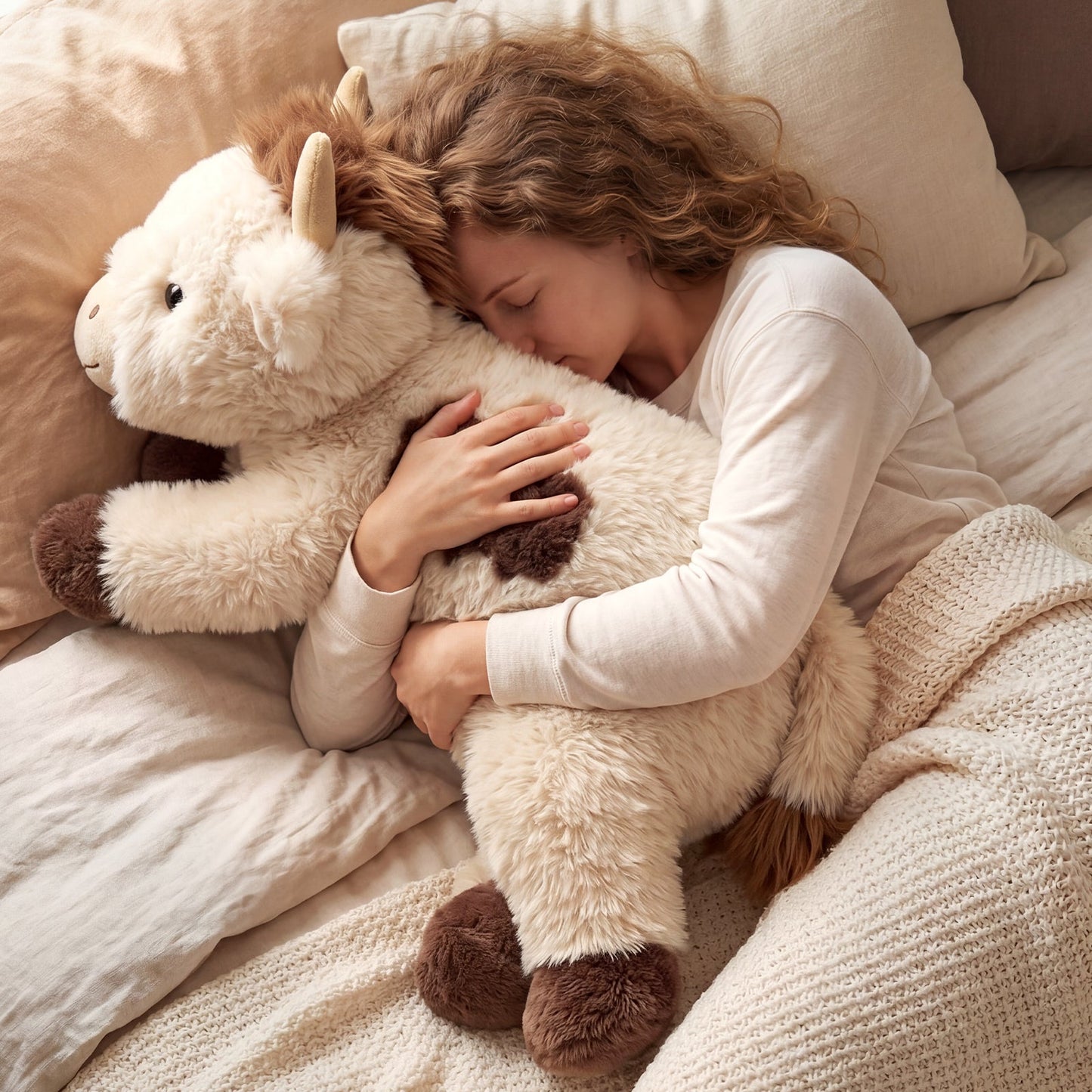 MeWaii® Brown Cow Fuzzy Long Haired Weighted Stuffed Animal