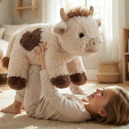 MeWaii® Brown Cow Fuzzy Long Haired Weighted Stuffed Animal
