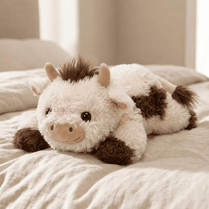 MeWaii® Brown Cow Fuzzy Long Haired Weighted Stuffed Animal